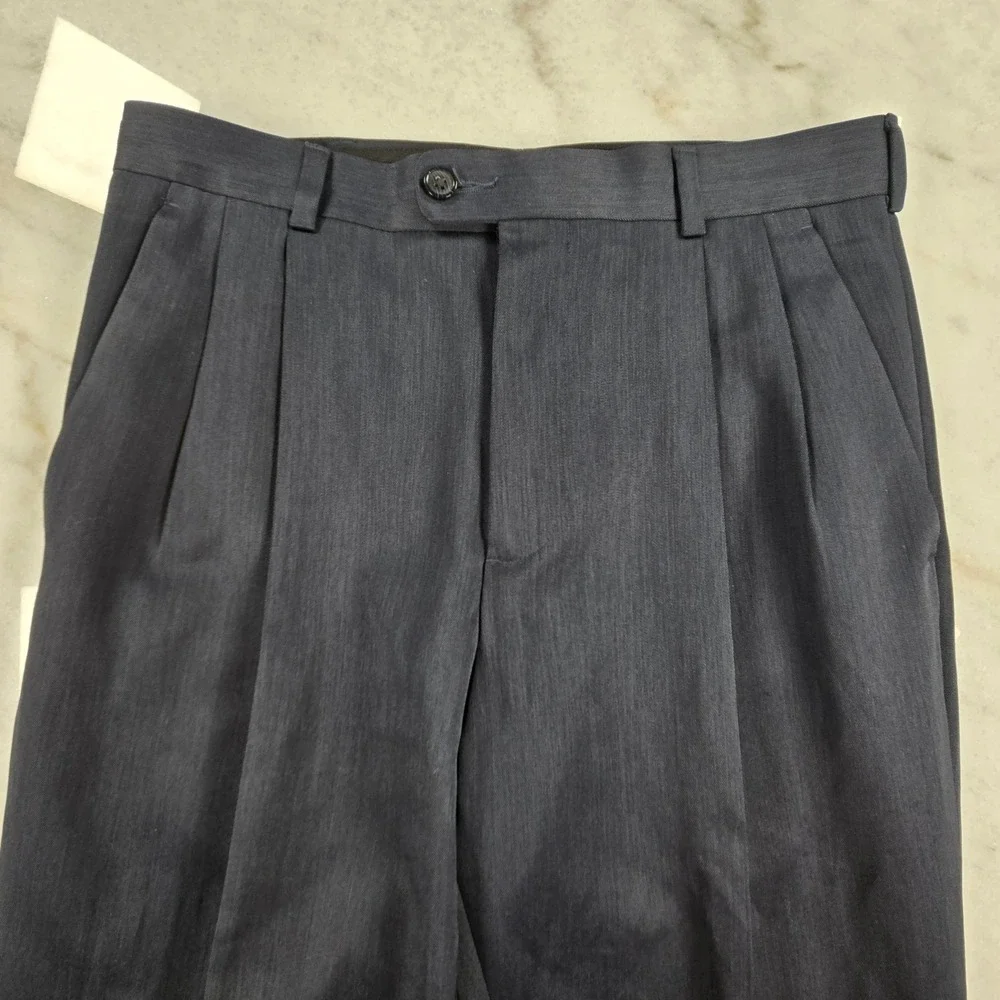 Perry Ellis Portfolio Dress Pants Mens 30/30 Blue Pleated Office Sharkskin Style